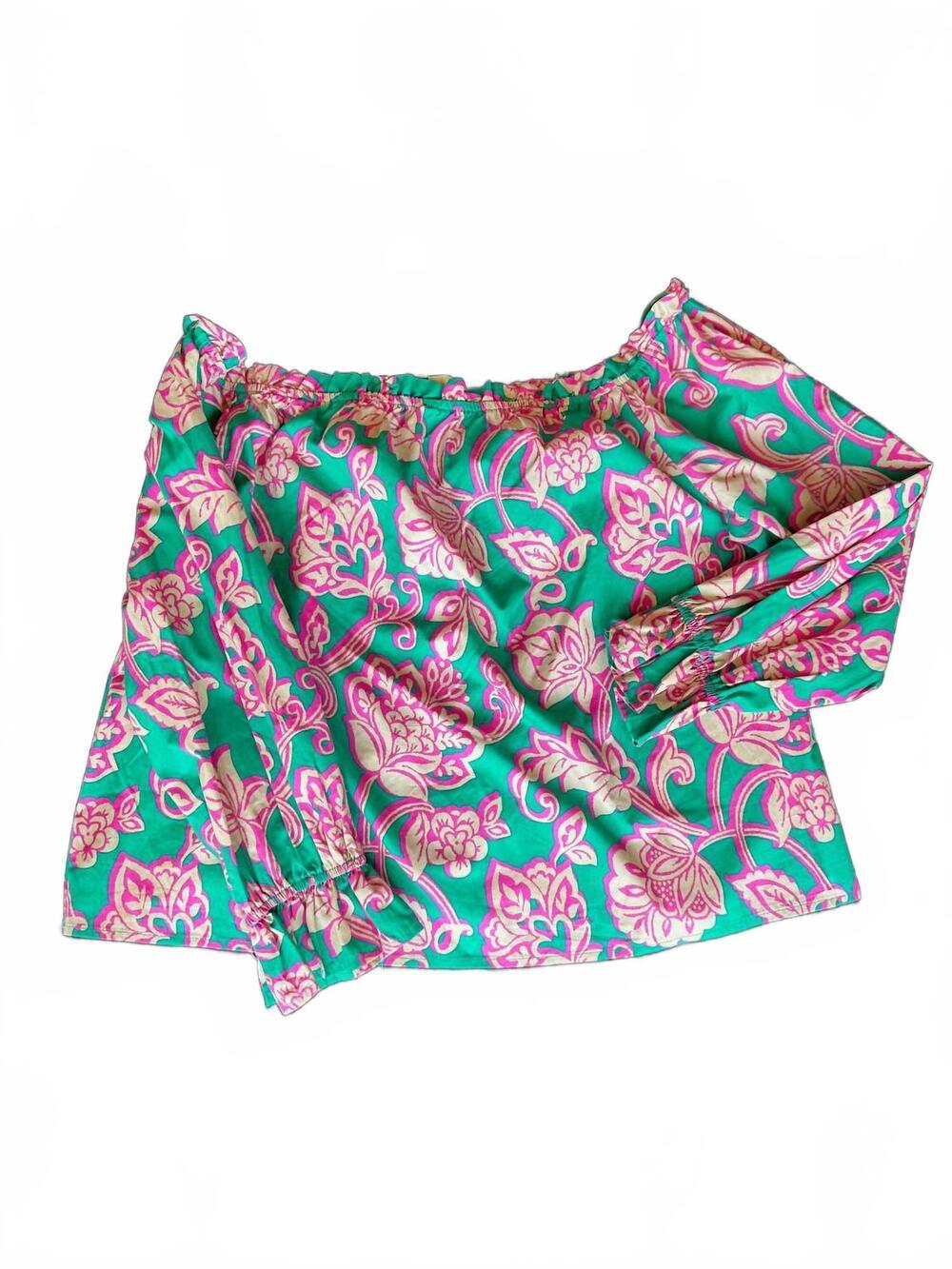 NEW FLYING TOMATO women's off shoulder top in teal/pink